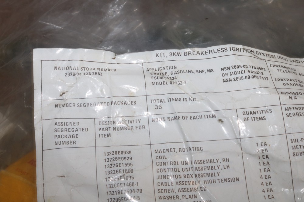 NOS USGI 3KW MEP generator 4A032 6 HP mil std engine breakerless ignition kit