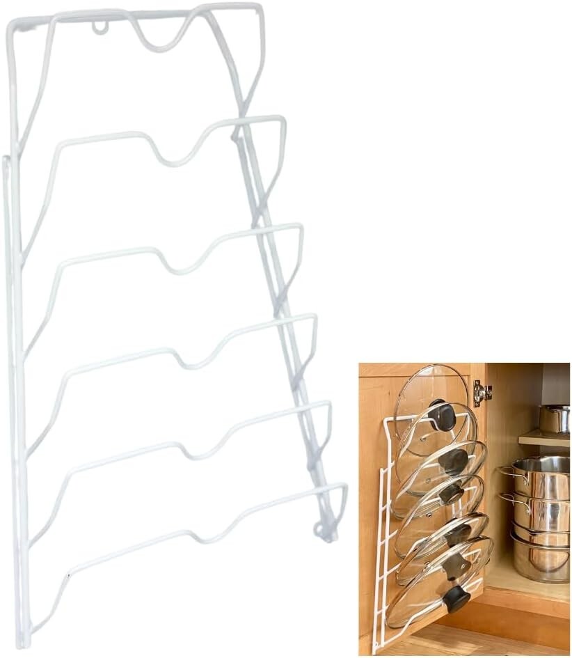 Kitchen Storage Cabinet Pot Lid Rack Cover Holder Organizer Pantry Cupboard Whit