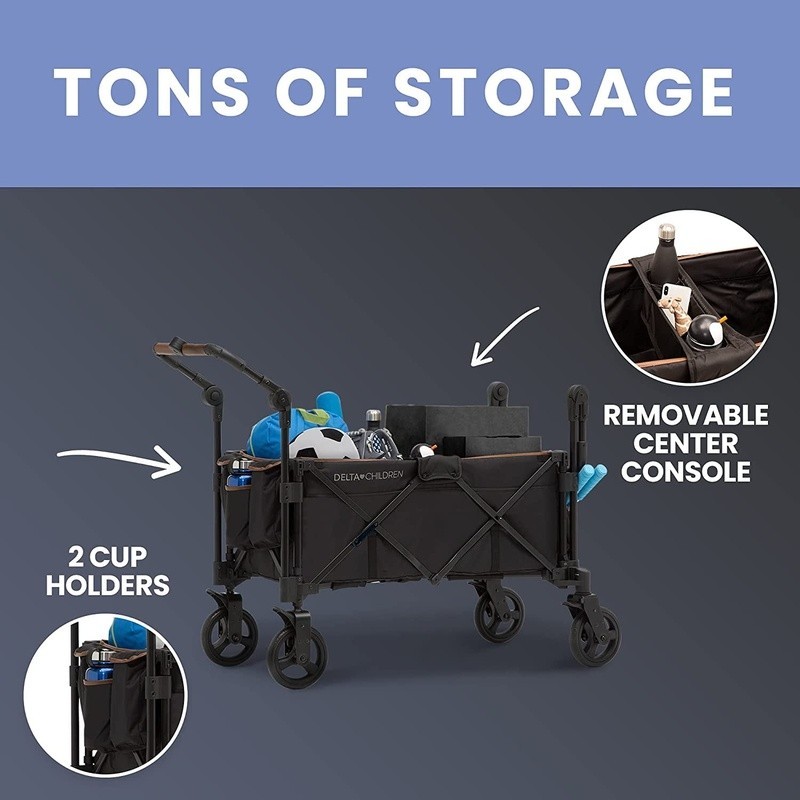 Stroller Wagon 2 Kids Push Pull Handles Canopy Cup Holders Storage Fold New