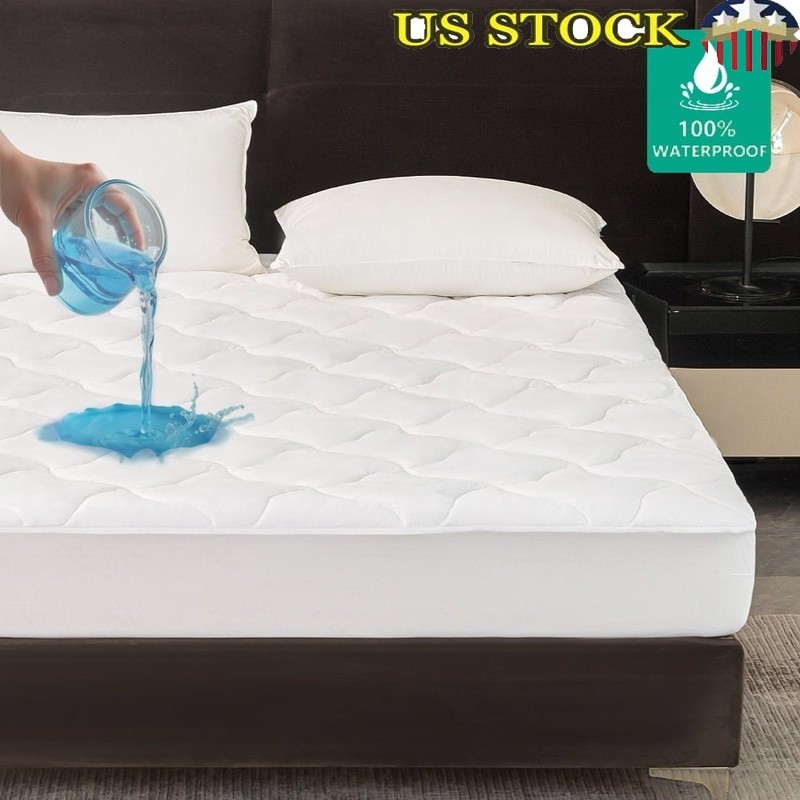 Extra Thick Waterproof Mattress Pad Soft Microfiber Antimicrobial Non-Slip Skirt