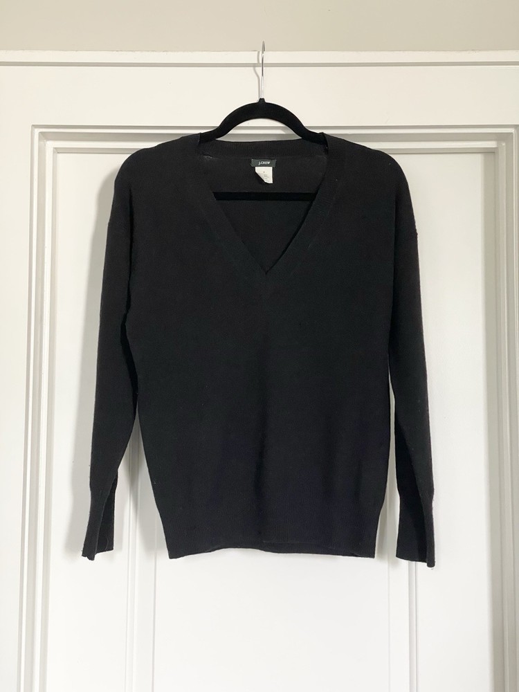 J.CREW Black Cashmere Wool Blend V-Neck Pullover Sweater Knit Black Size Small