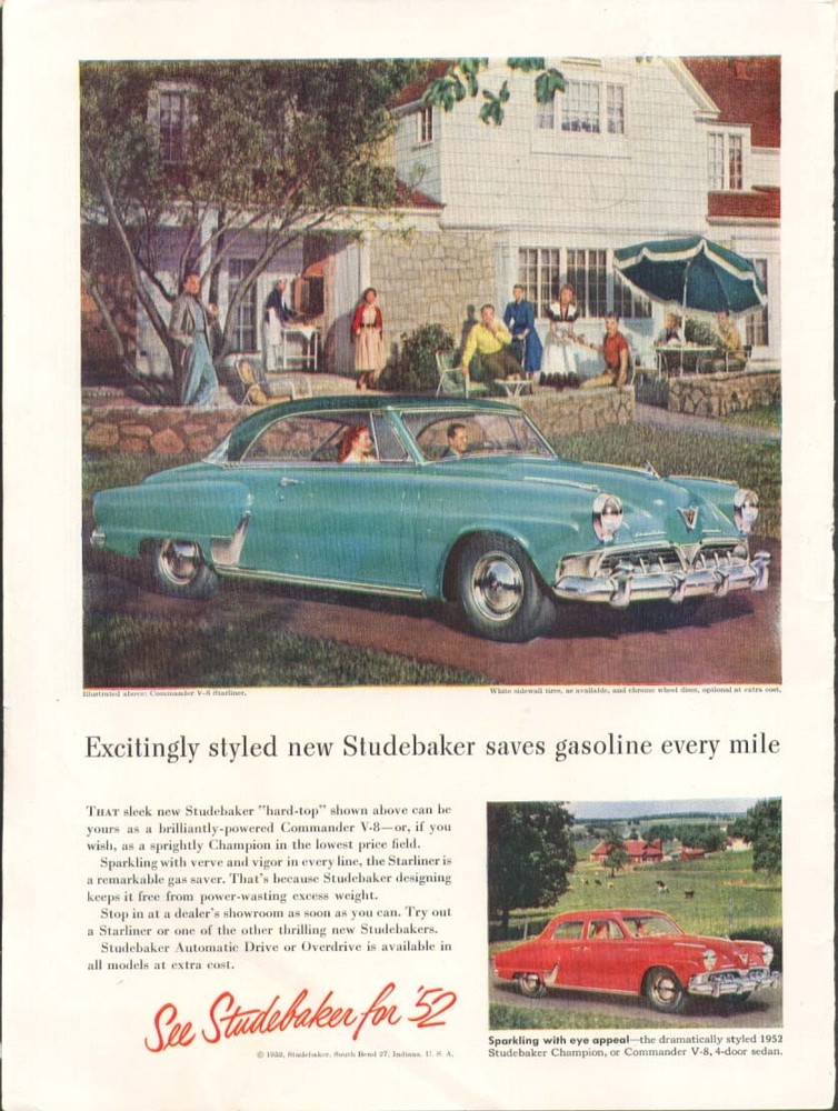 Studebaker Starliner Excitingly New ad 1952