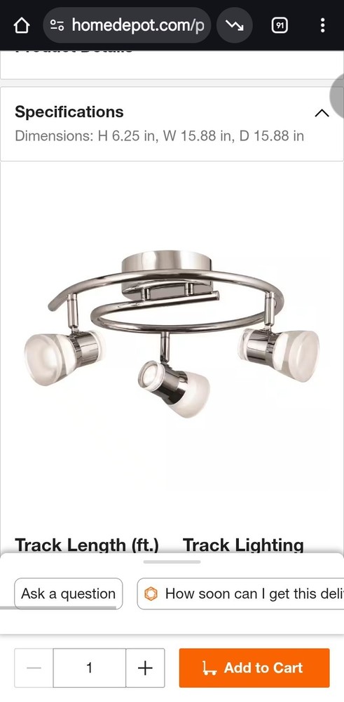 afx Gage 3 Light Led Fixed Rail light fixture Chrome