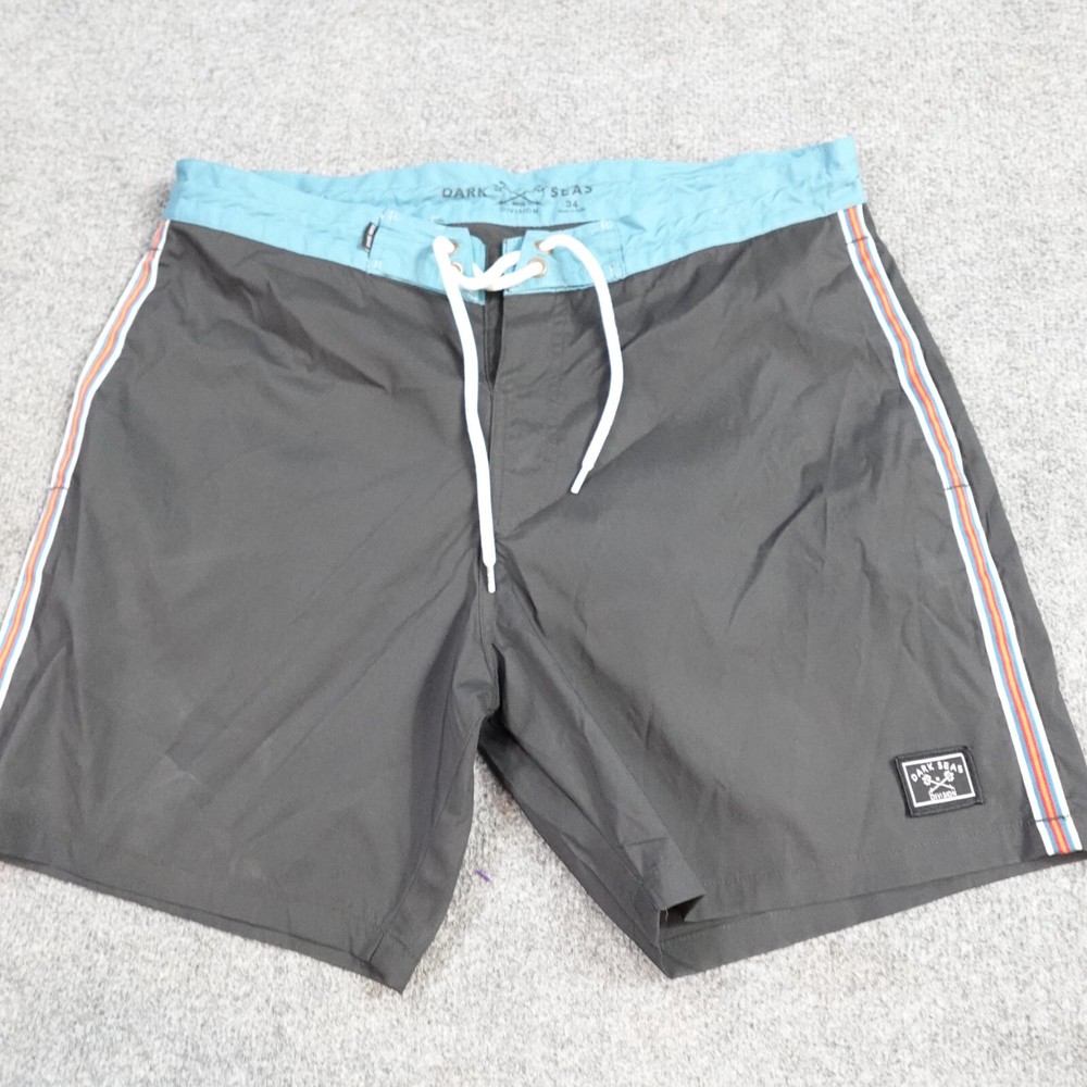 Dark Skies Swim Shorts 34 Gray Blue Trunks Solid Drawstring