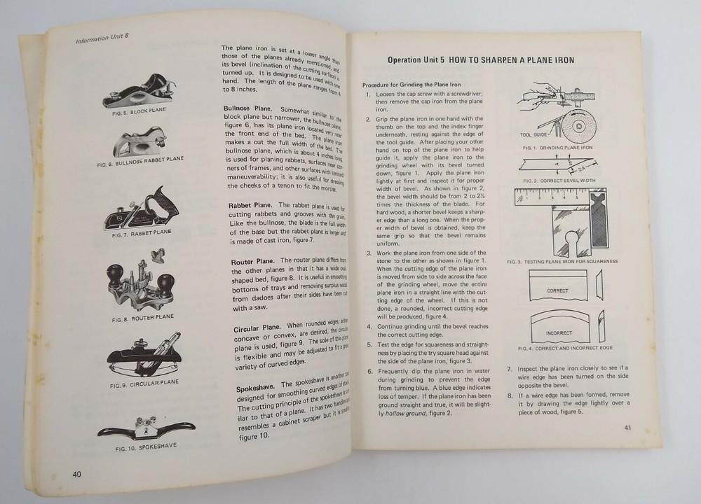 Units in Woodworking 1973 Woodworking Instructions on old hand & power tools