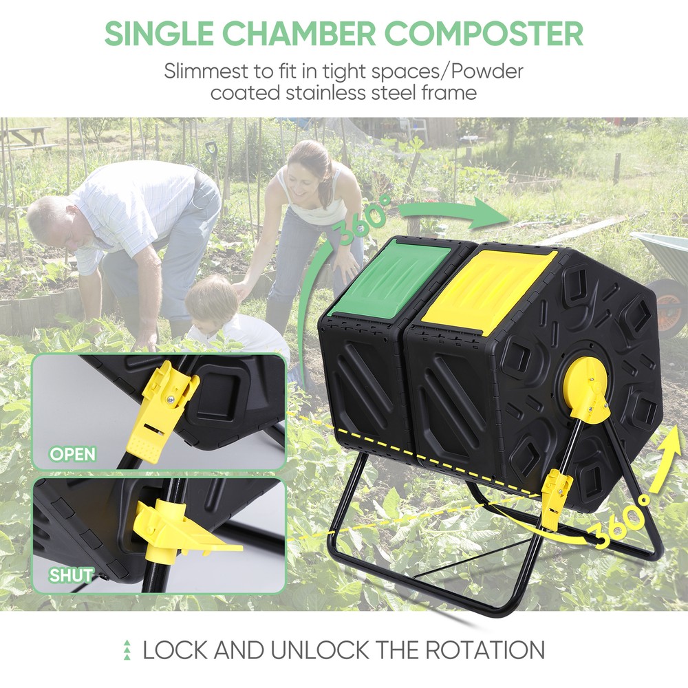 Practical Dual Compost Bin 360 Degrees Rotation Tumbling Fast Operation Compost
