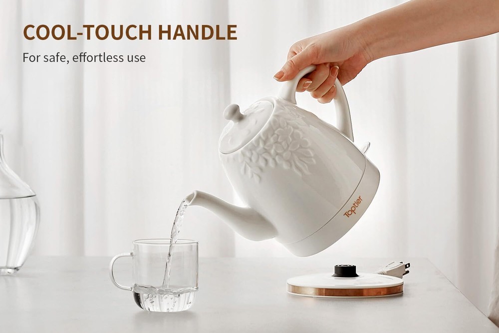Toptier Electric Ceramic Tea Kettle, Boil Water Quickly and Easily, Detachabl...