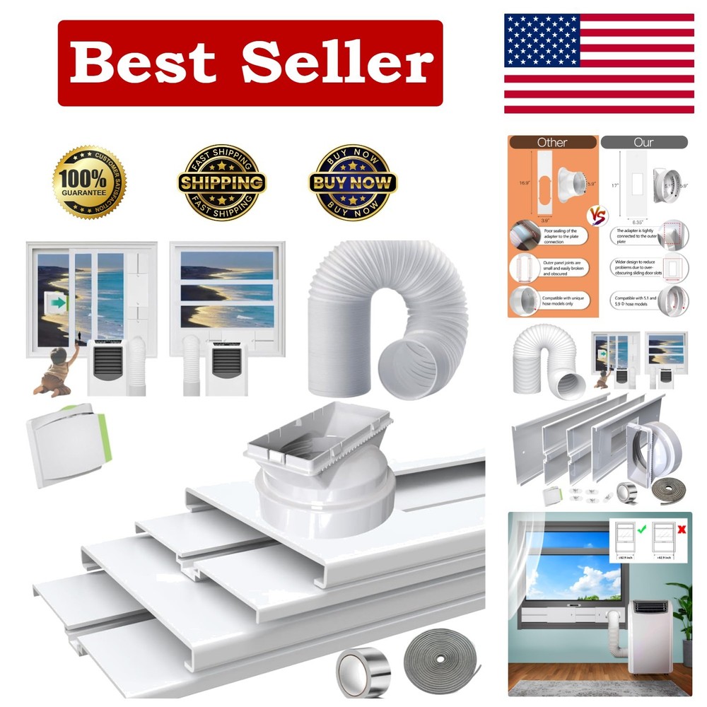 Portable AC Window Vent Kit, 5.9" Hose, Adjustable 26-62" for LG/Hisense
