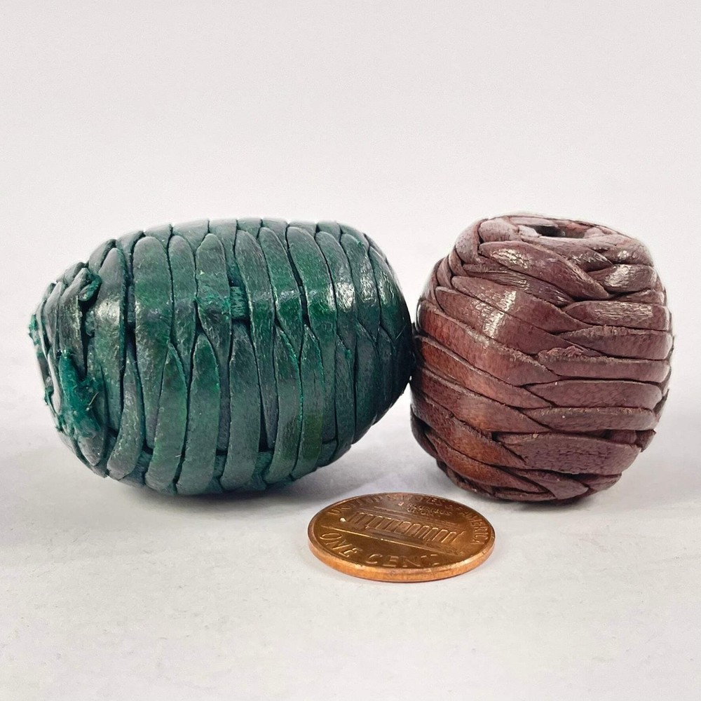 6 Woven Leather Beads Morocco