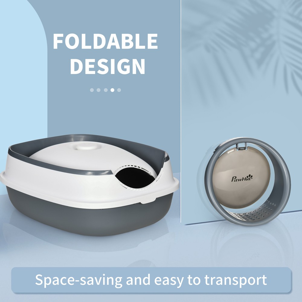Dome Covered Cat Litter Box with Lid, White, and Gray
