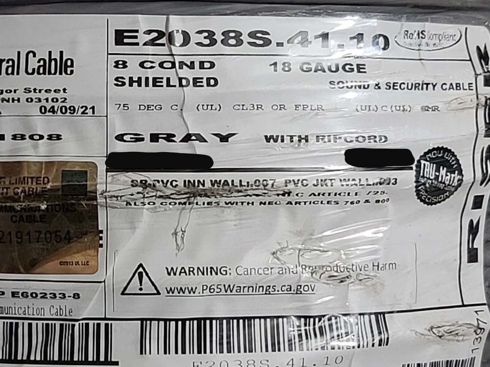 Carol E2038S 18/8C Shielded Security/Communications Cable Riser Gray /50ft