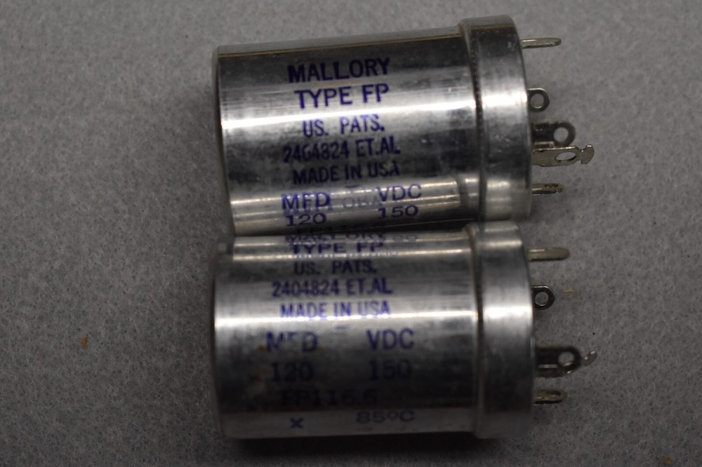 Mallory NOS 120 uF 150 Vdc Electrolytic Can Capacitors Tested Pair