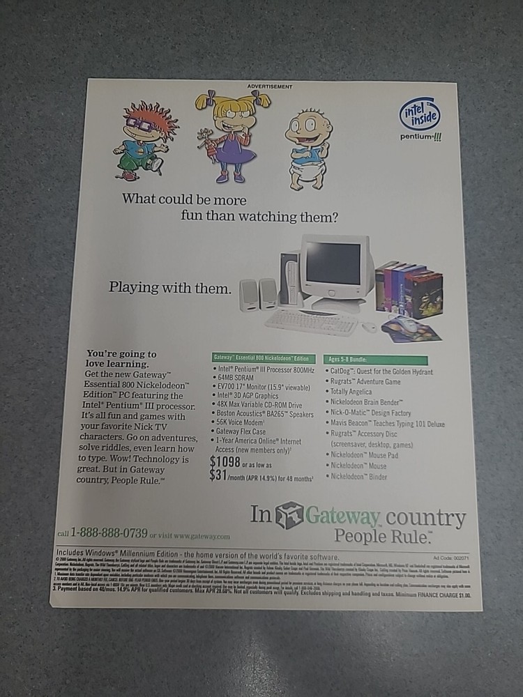 Gateway Computers Rugrats Print Ad 2000 8x11 Great To Frame