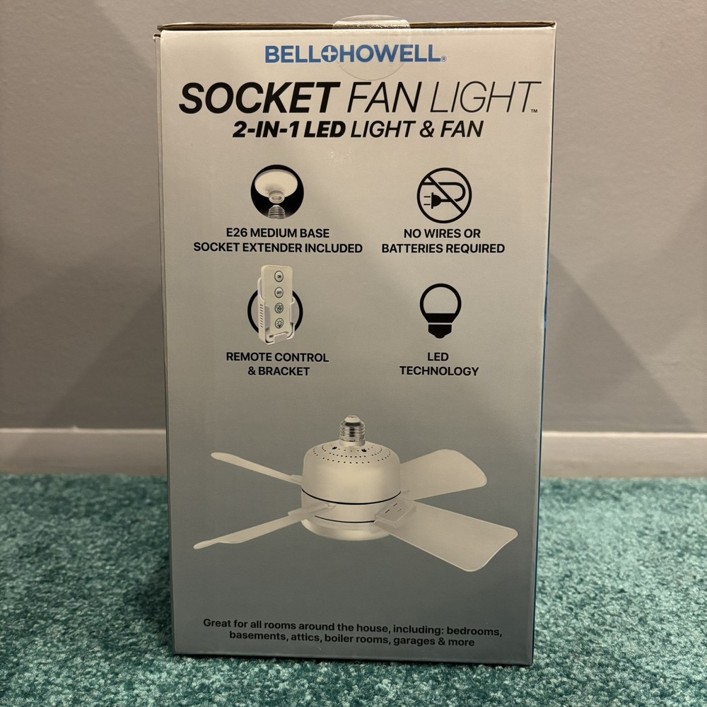 Bell + Howell Socket Fan Ceiling Light with Remote Control, 1000 Lumens Light