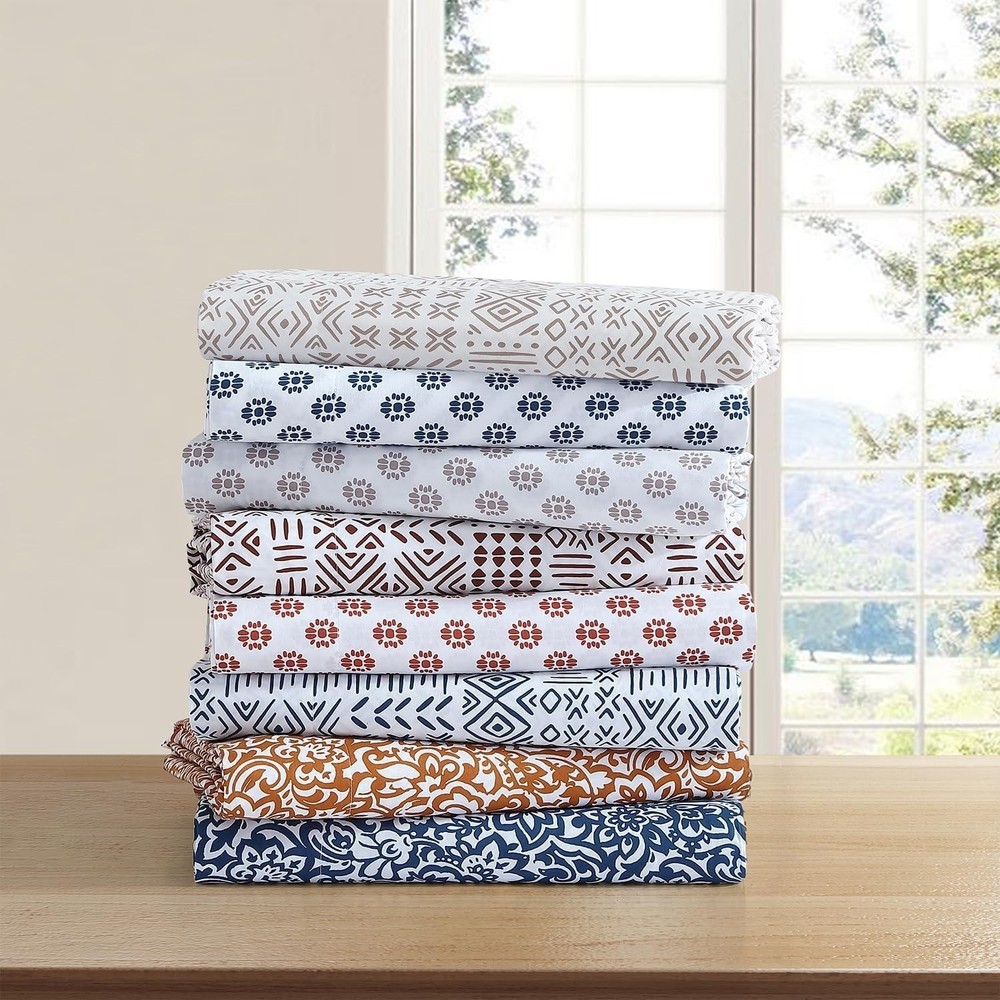 Indigo Ink - King Size Sheet Set, 4-Piece Boho Medallion Patterned Bedding, S...