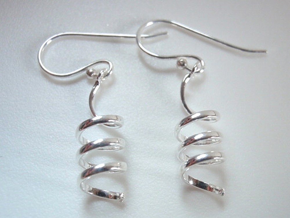 Cork Screw Spiral 925 Sterling Silver Dangle Earrings