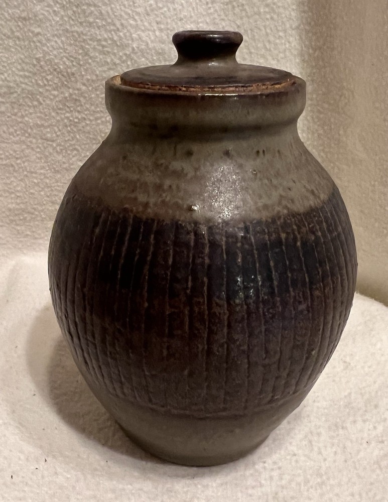 Vintage Studio Pottery Jar with Lid Signed