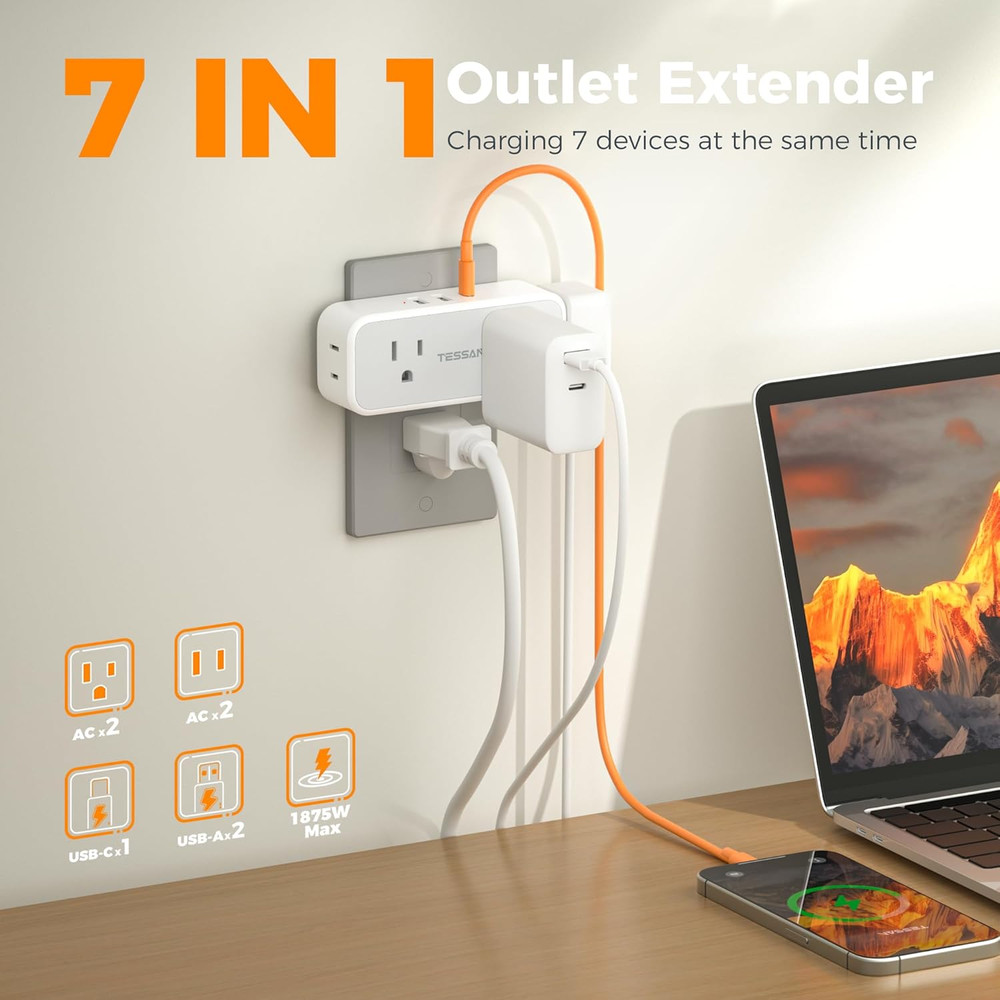 Surge Protector Outlet Extender, Multi Plug Splitter with 4 Electrical Outlets