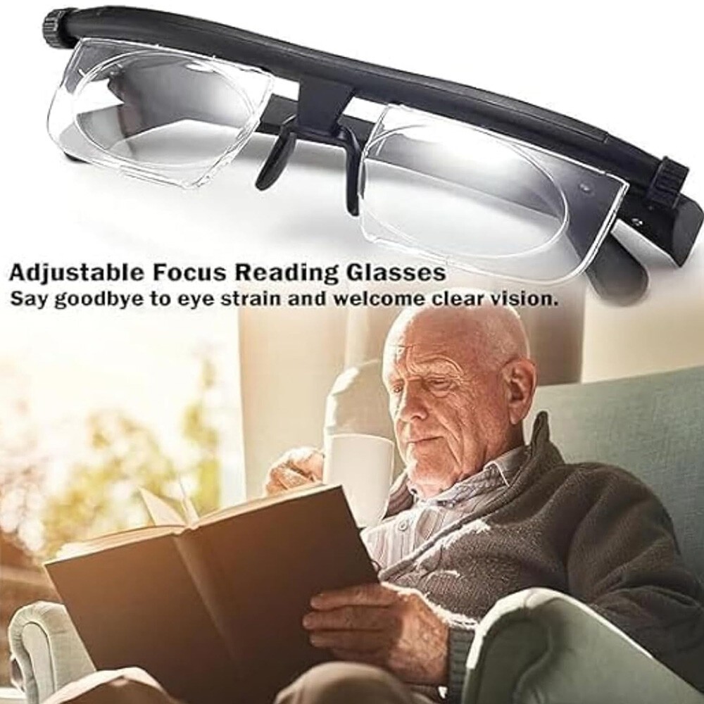 Dial Adjustable Glasses Variable Focus For Reading Distance Vision Eyeglasses US