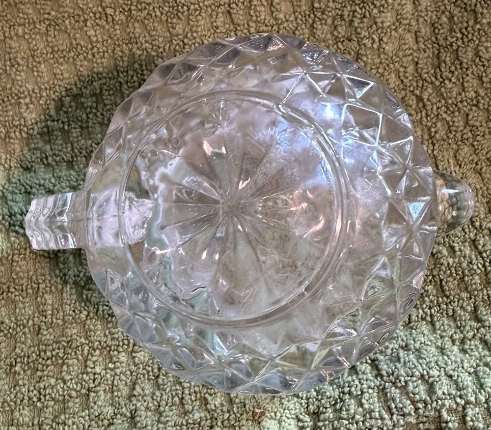 Pressed Glass Creamer Clear Diamond Pattern Glossy Round Handle Single Unboxed
