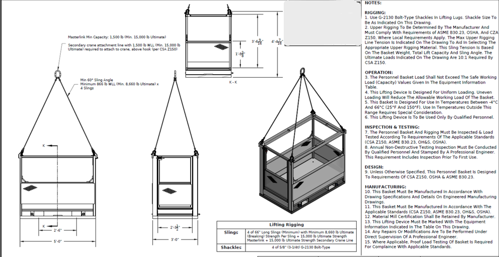 3x5 2-3 person man basket