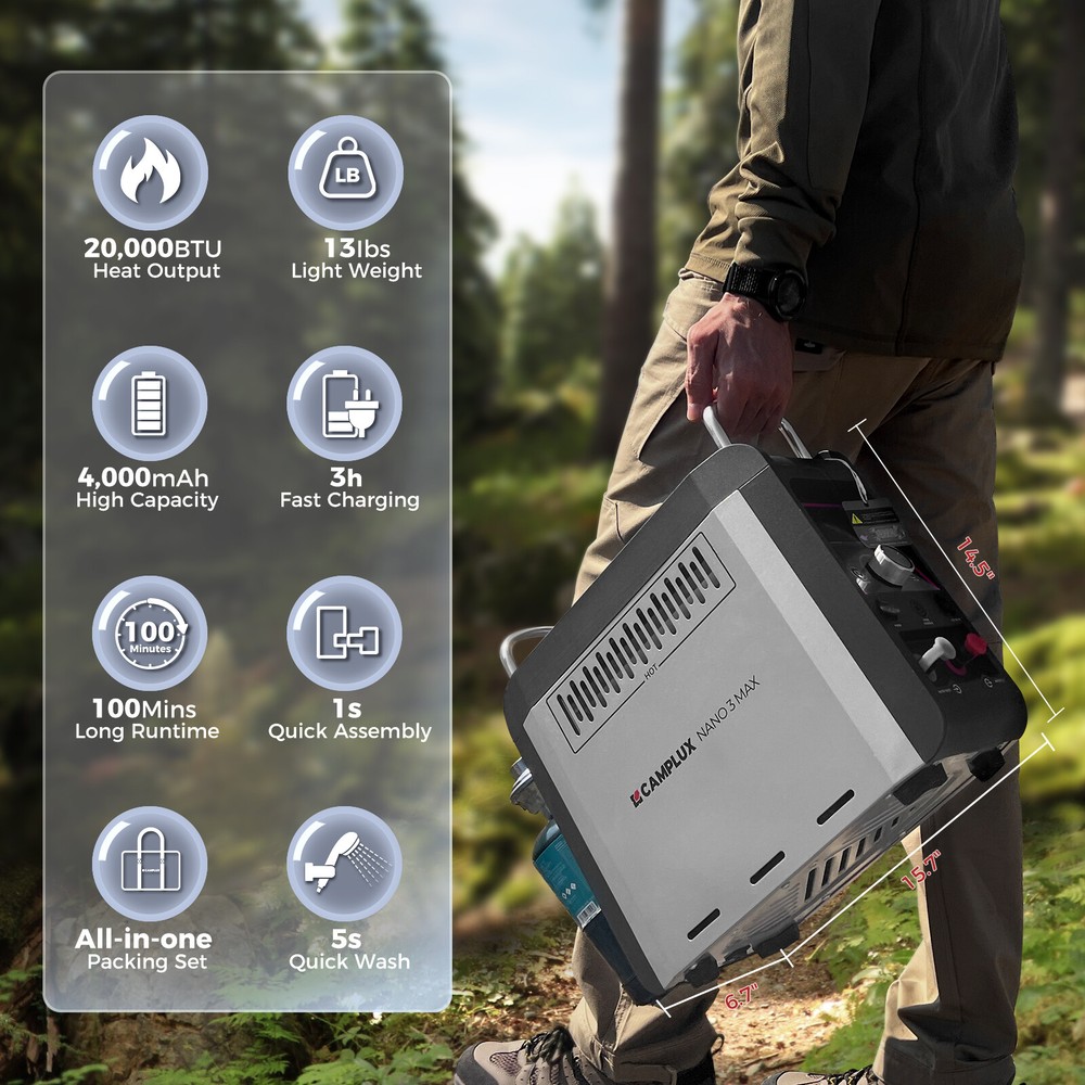 All-in-One Carry Bag Portable Propane Water Heater Camplux Outdoor Complete Kit