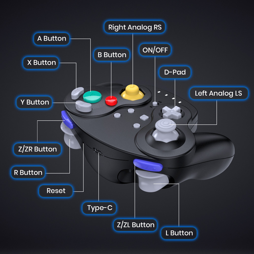 Wireless 2.4 G For Nintendo GameCube NSO Switch PC Mac Windows USB Controller