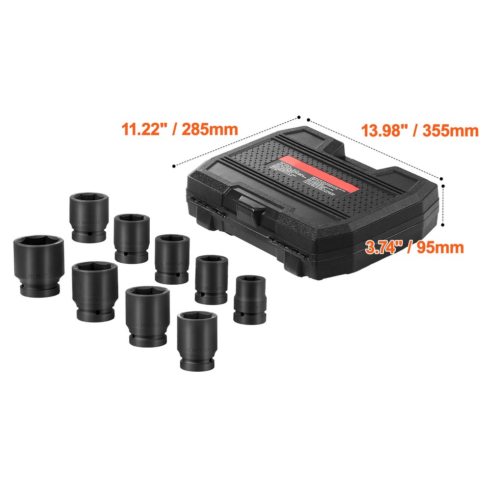 Axle Nut Impact Socket Set 1" Drive 6-Point 9PCS SAE Spindle Nut Socket