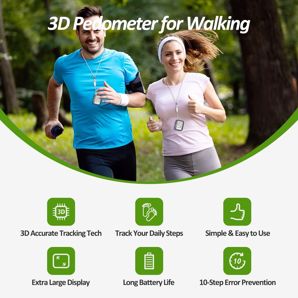 3D Pedometer for Walking, Simple Step Counter for Walking with Removable Clip...