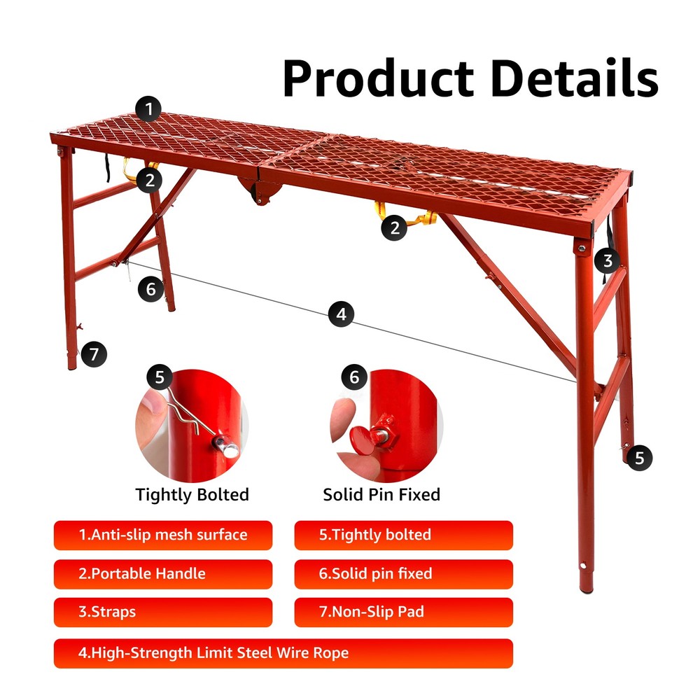 800 LBS Folding Scaffolding Platform 5 Levels Height Adjustable Work Platform
