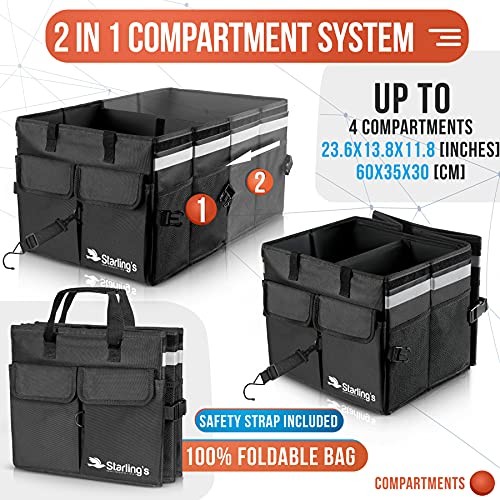 Car Trunk Organizer Super Strong, Foldable Storage Cargo Large with Lid Black