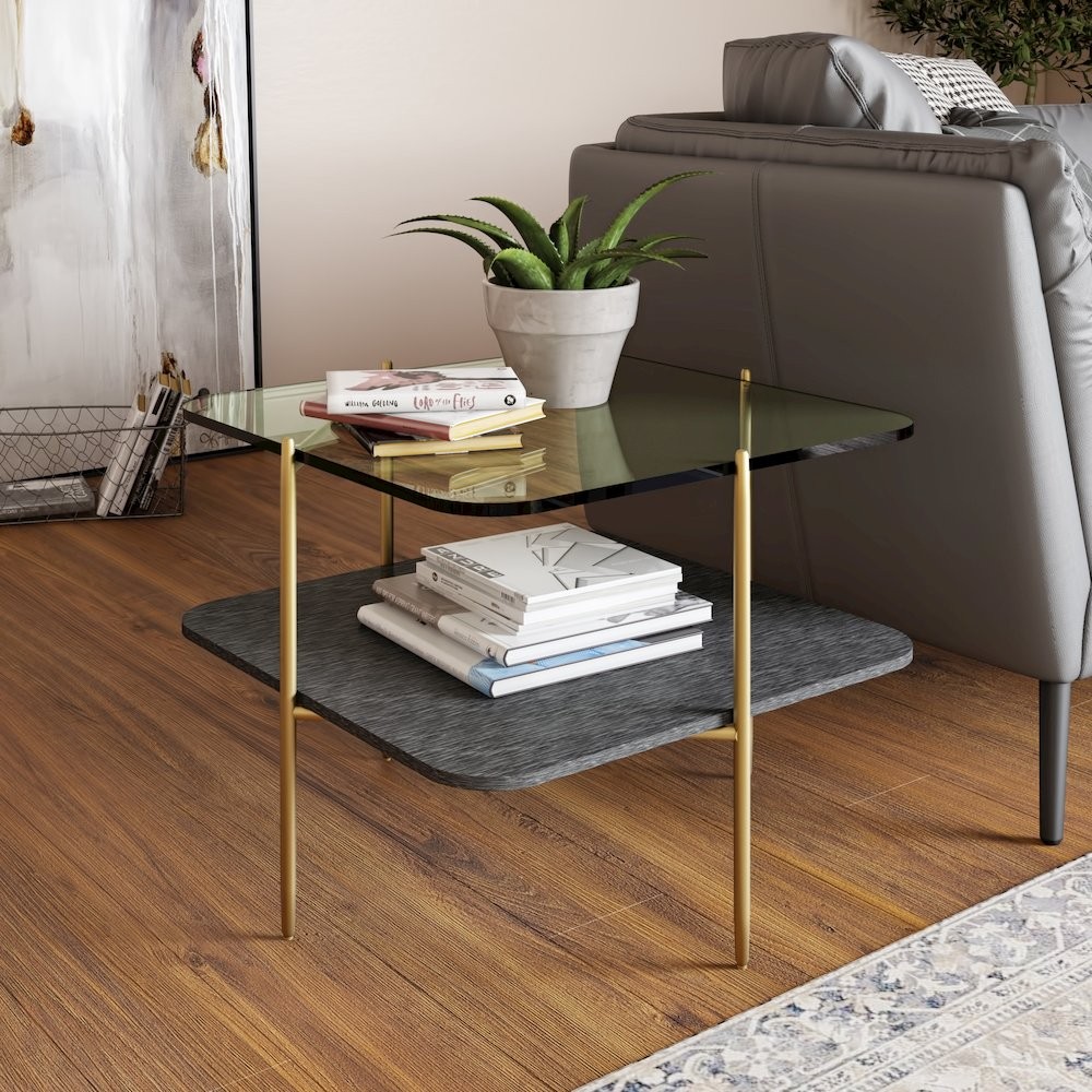 Modrest Cari - Glam Gold + Glass End Table