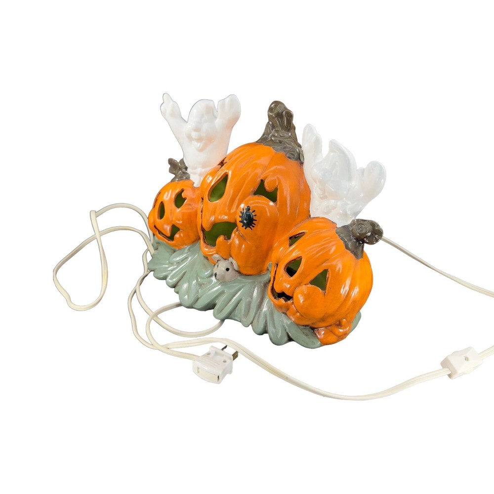 Halloween Light Up Jack O Lantern Ghosts Mouse Spider Ceramic Night Lamp Signed