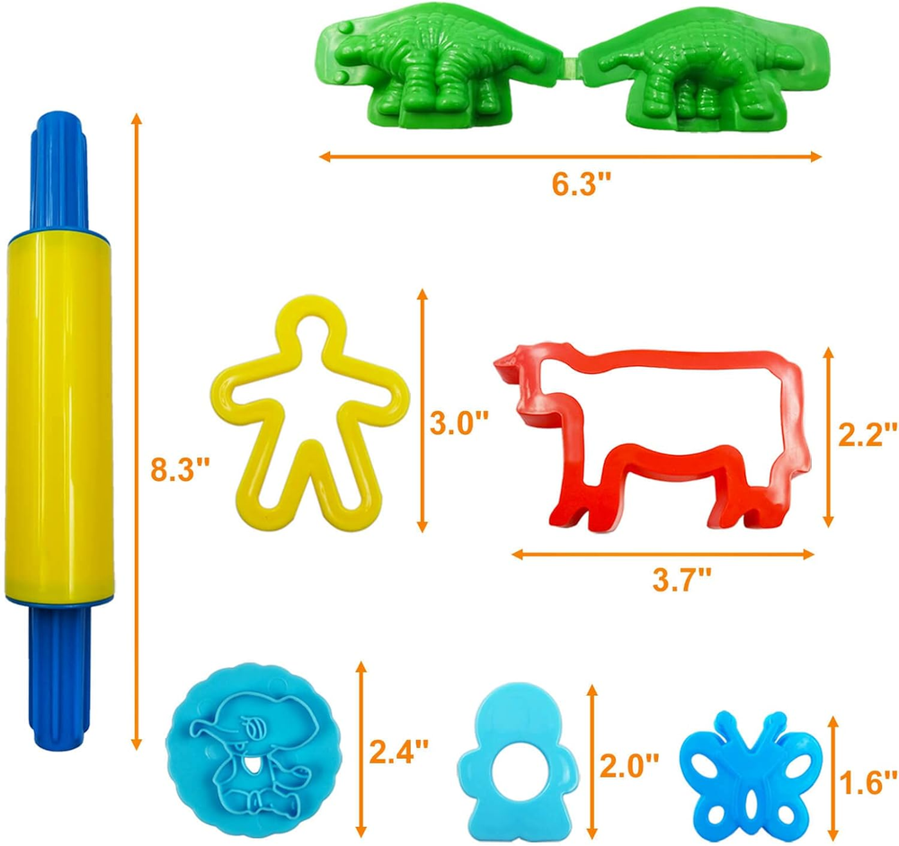 Dough Tools Set for Kids, Various Plastic Animal Molds, Rolling Pins, for Creati