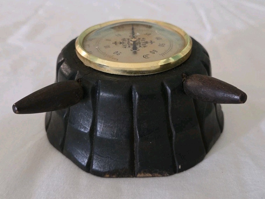 Vintage Wooden Clock Shaped Thermometer