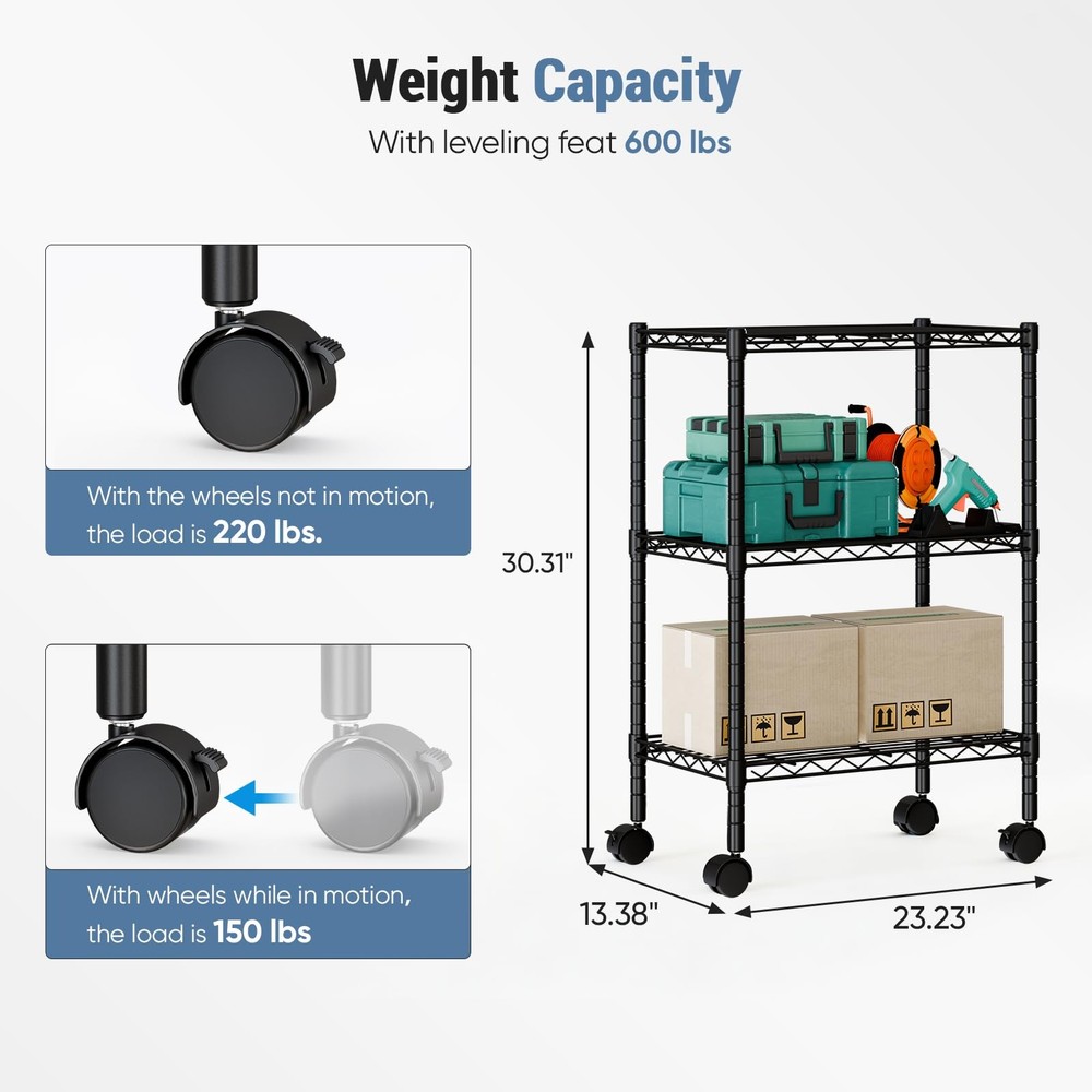 Industrial 3 Level Grid Storage Rack ，Mobile Metallic Shelving System with Lo...