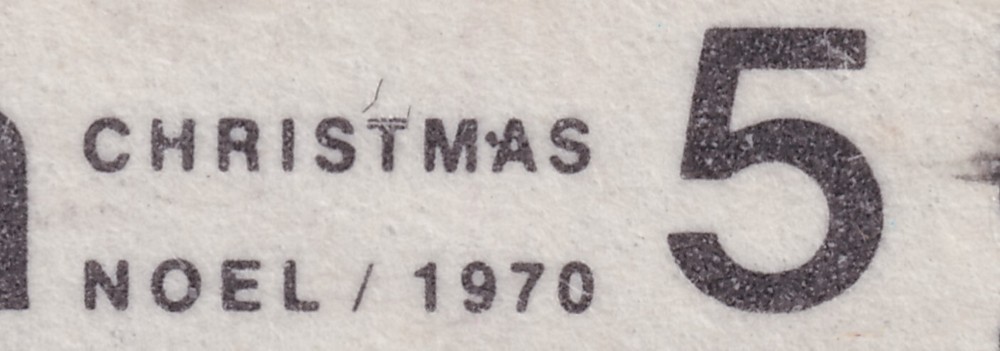 Canada 1970, Scott 522 iii, Dot between M & A in CHRISTMAS, 5 cent , used.