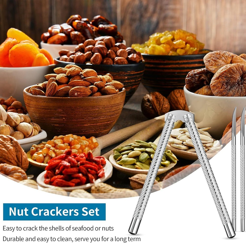 9 Pieces Nut Crackers and Picks Stainless Steel Nutcracker Metal Shell...