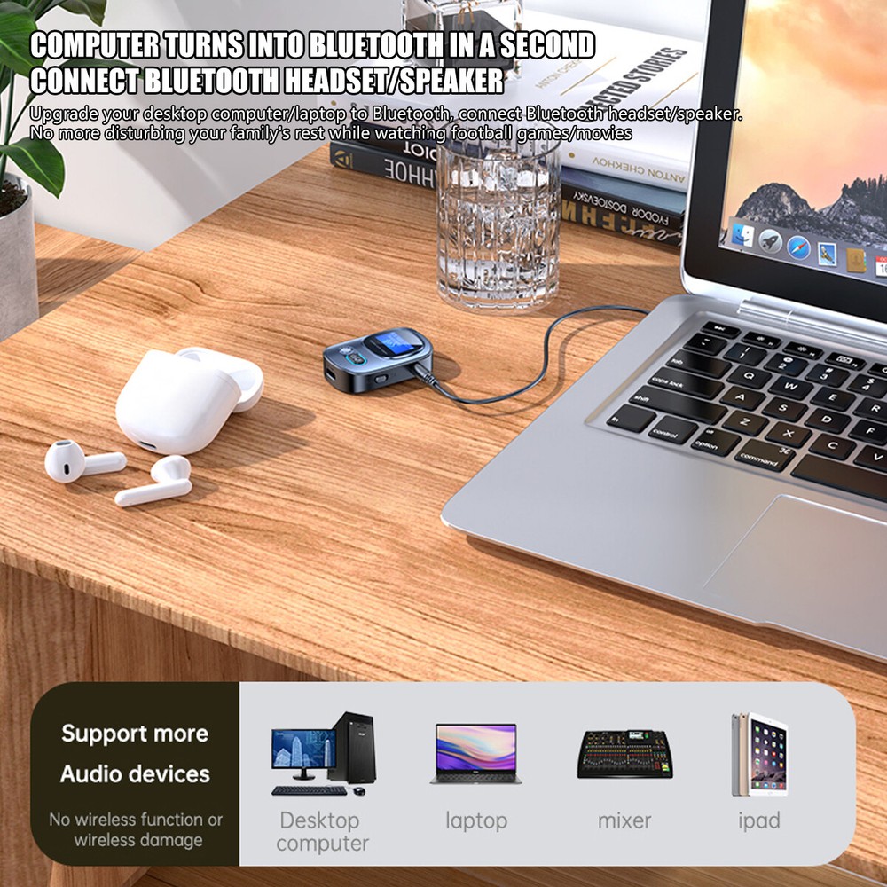 Bluetooth 5.3 USB Wireless Transmitter Receiver Portable Audio Adapter 3.5mm Aux