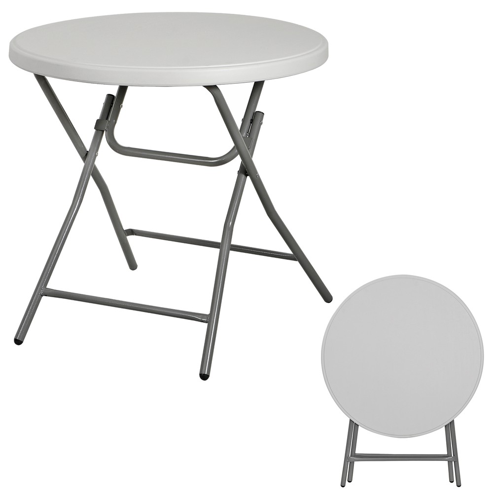 32" Round Folding Table White Plastic Tabletop Metal Frame for Picnic Event Part