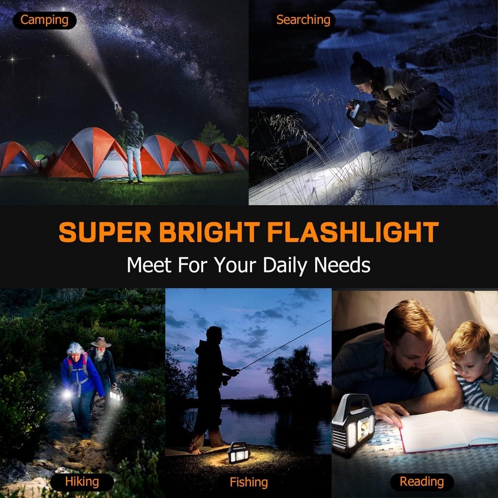 2x Waterproof LED Flashlight 🌟 Solar USB Rechargeable Torch for Camping