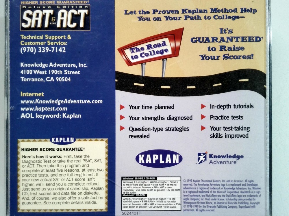 Kaplan SAT ACT PSAT Deluxe Edition Test Prep Software Windows Mac CD-ROM 1999