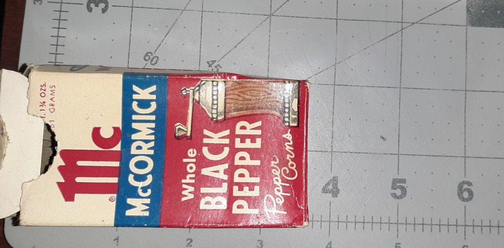 vintage McCormick black pepper corns paper box empty