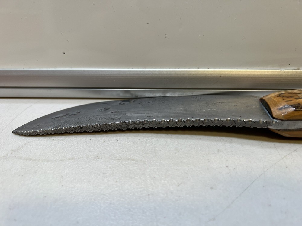 Custom 10.75" Fixed Damascus Steel Knife w/ Wood Handle