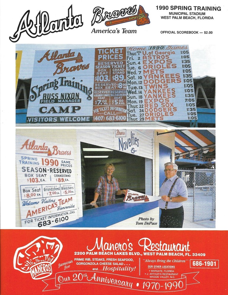 1990 ATLANTA BRAVES vs LA DODGERS  Spring Training  PROGRAM SCORECARD  NM-MINT