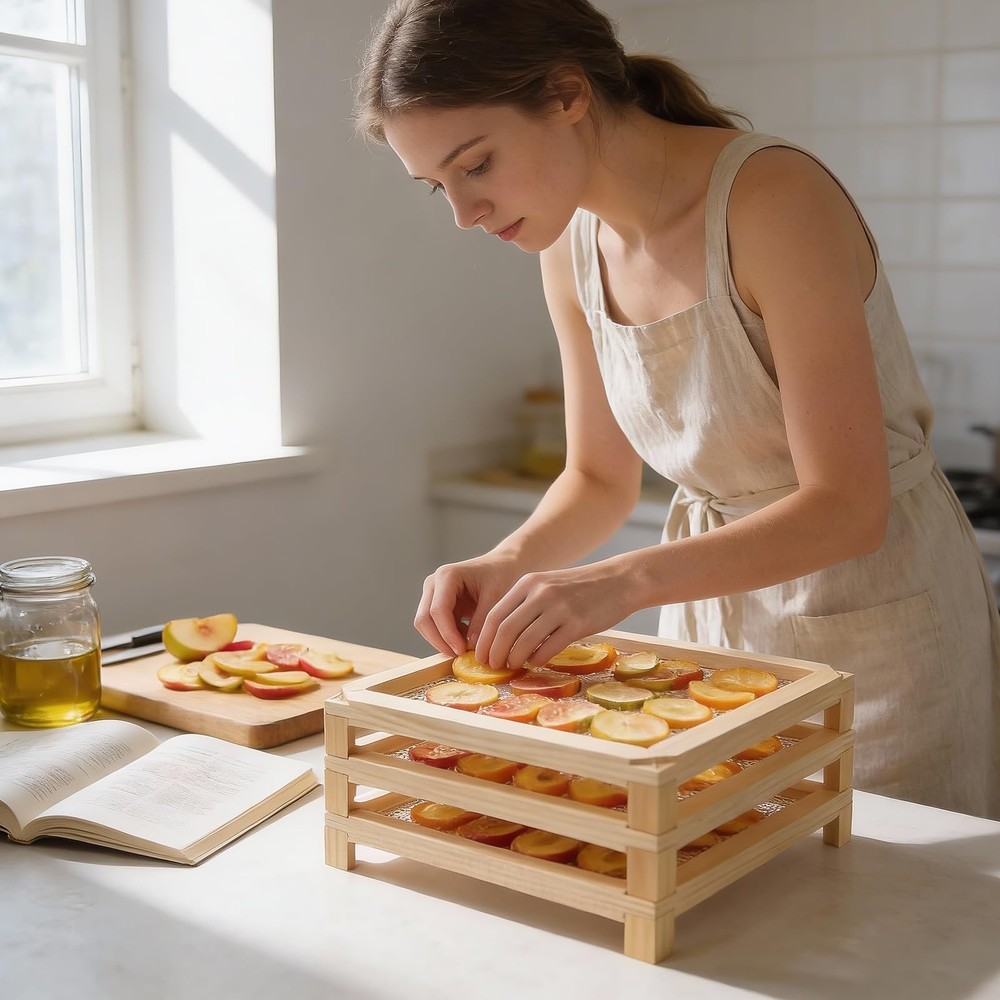 11.8 Inch Square Wooden Desktop Herb Drying Rack Mesh NoDrill Stackable