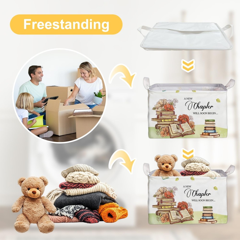 Book Theme Foldable Storage Basket with Handles, Waterproof Fabric Organizer ...