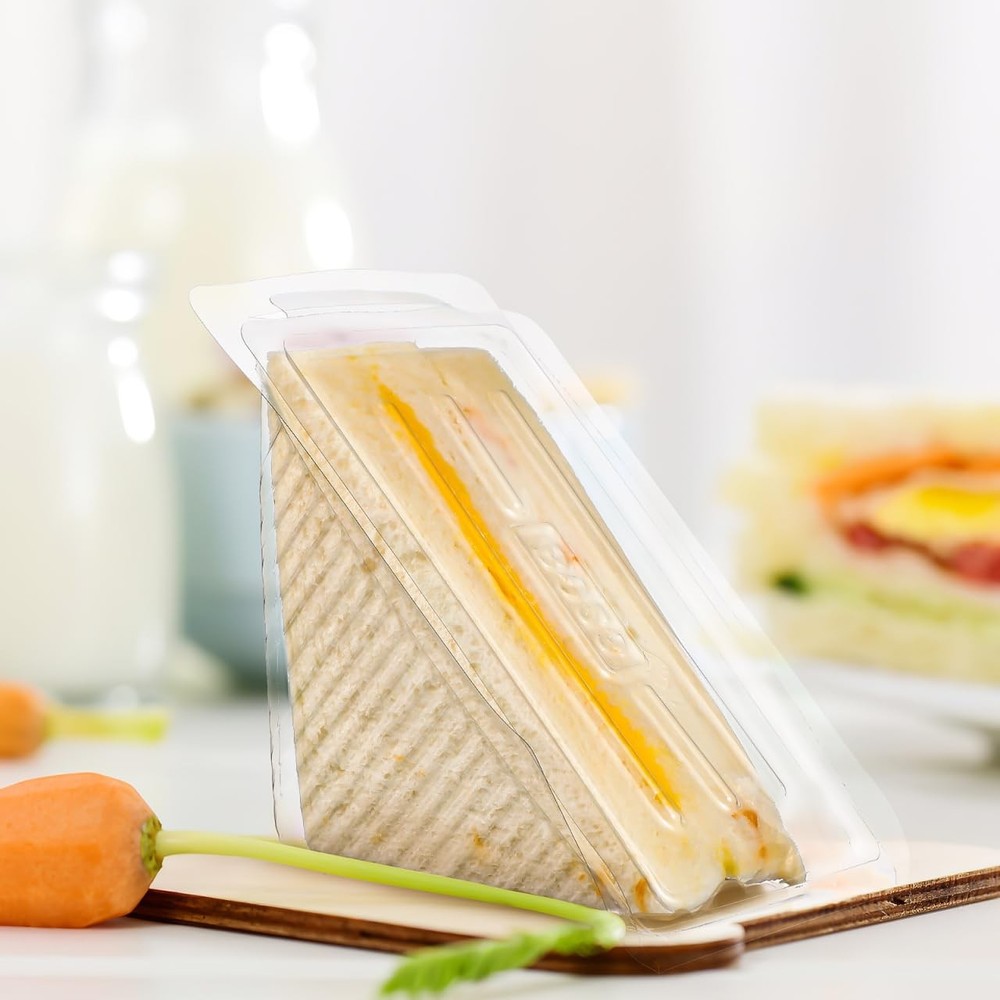 Sandwich Packaging Box Clear Plastic Triangle Disposable Sandwich Container w...