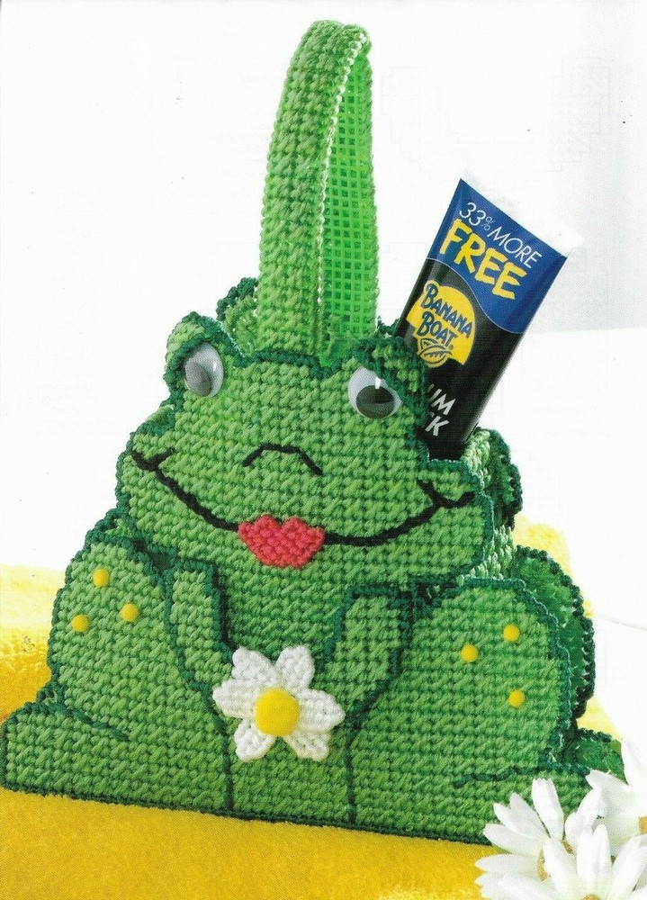 HAPPY FROG TOTE HOME DECOR PLASTIC CANVAS PATTERN INSTRUCTIONS