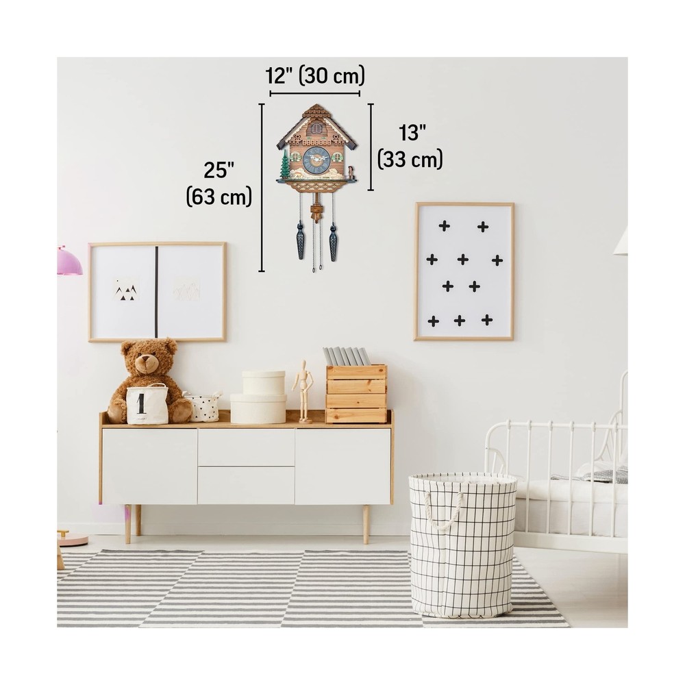 TIMEGEAR Cuckoo Wall Clock with Night Mode, Quartz Movement and Swinging Pend...